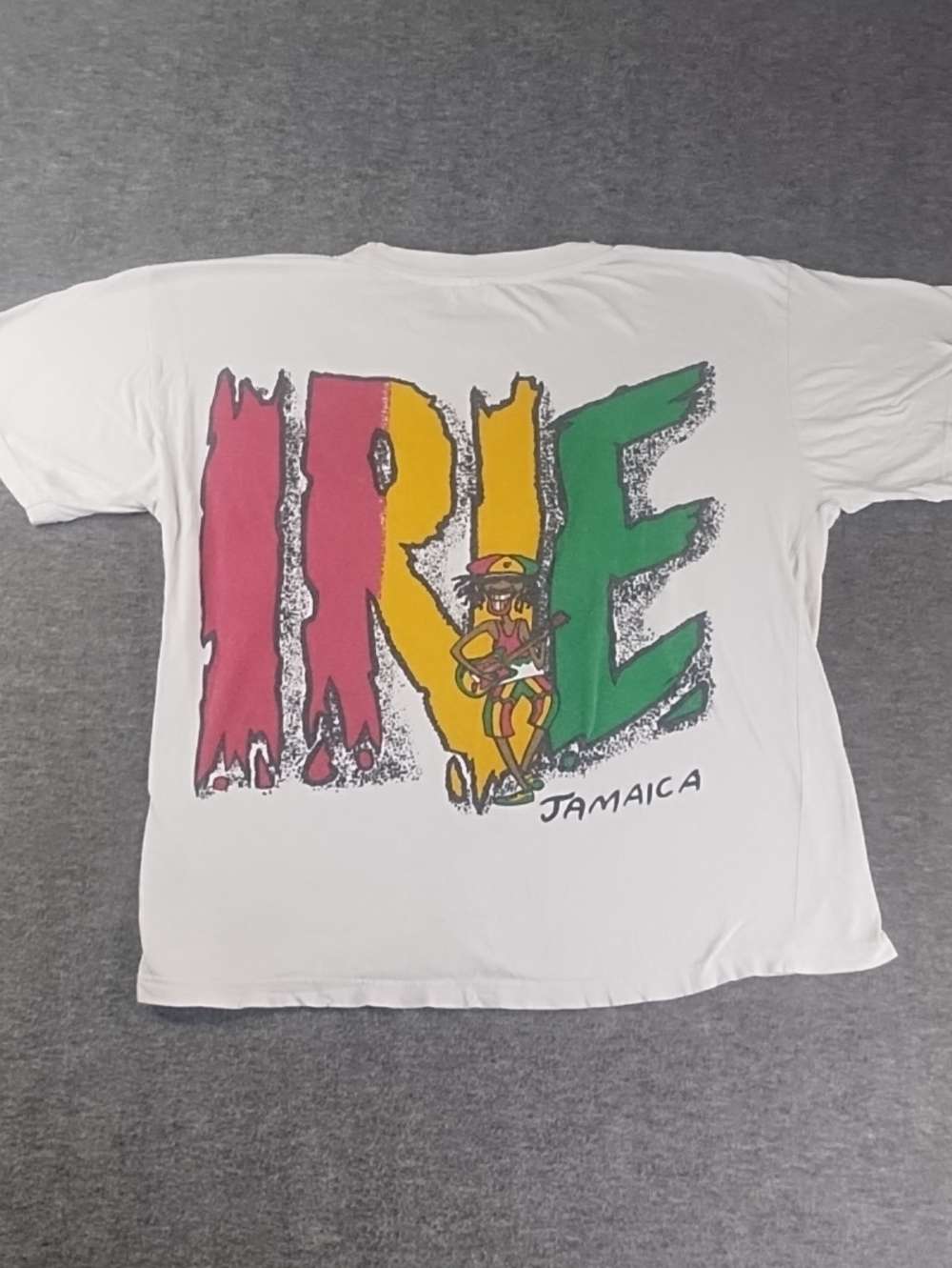 Vintage White 'IRIE Jamaica' Graphic T-Shirt - Casual Men’s Shirt Back Print